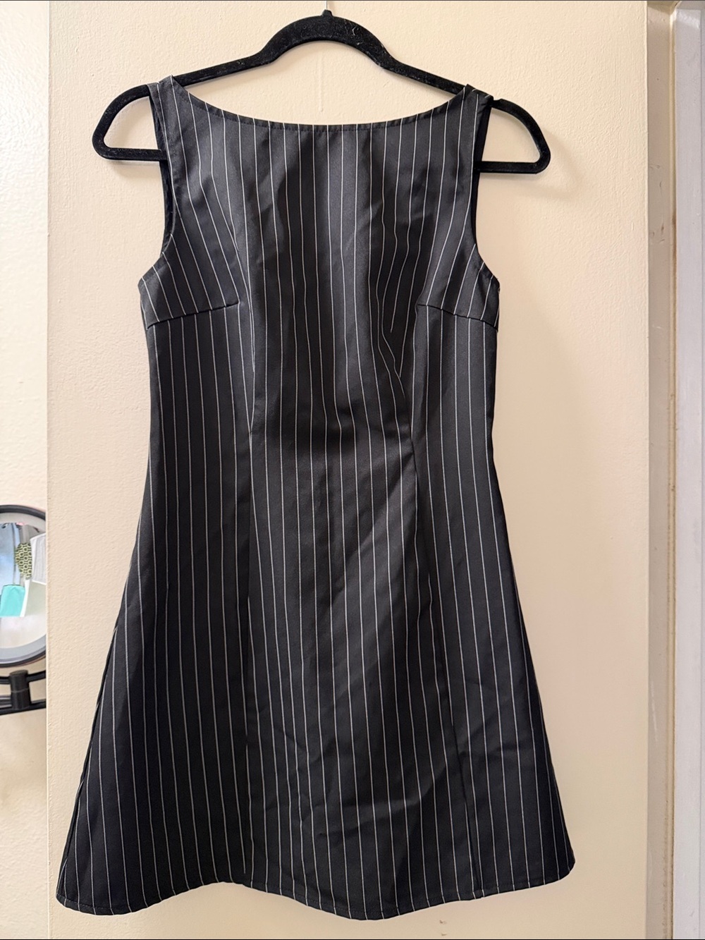 Cider Classic Black Pinstripe Sleeveless A-Line Dress